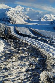 Mt. Bona, Mt. Churchill and the Russell Glacier make for an inspiring vista, Wrangell St. Elias National Park, Alaska. (aerial photo)