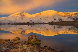 On the east side of the Wrangells we can catch some nice sunrise light. here Mt. Jarvis lights up nicely. Wrangell-St. Elias National Park, Alaska.