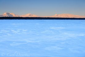 Willow Lake and Wrangell Mountains, wintertime, Wrangell-St. Elias National Park, Alaska.